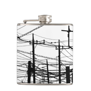 Old Phone and Power Lines Hip Flask