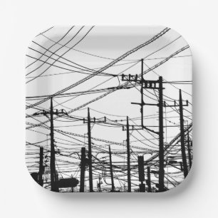 Old Phone and Power Lines Paper Plate