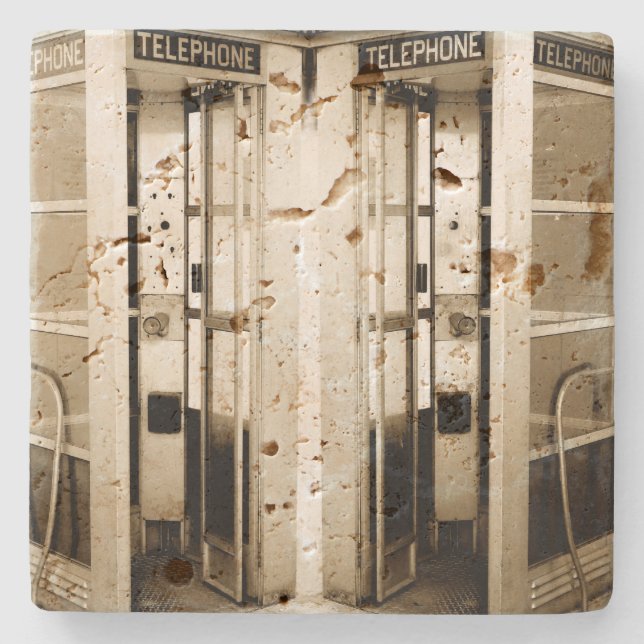 Old Phone Booth Stone Coaster (Front)