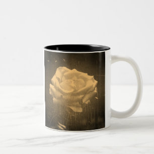 Old Photo Beautiful Pink Rose Close-up Two-Tone Coffee Mug