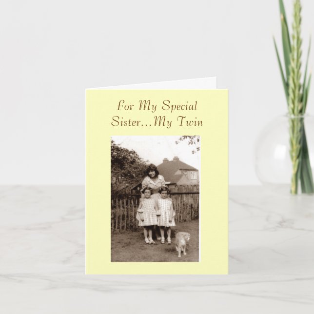 Old photo cute identical twin girl sisters versed card (Front)