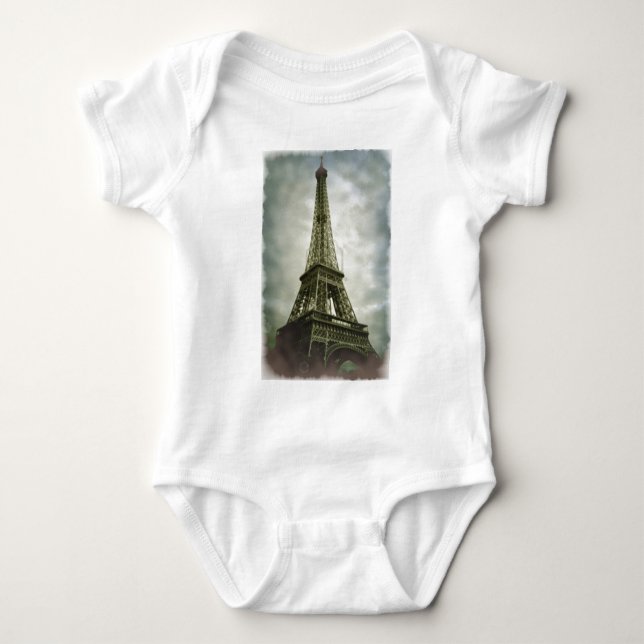 Old Photo Effect Eiffel Tower Paris Baby Bodysuit (Front)