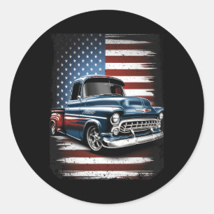 Old Pickup Truck American Flag 4th Of July Patriot Classic Round Sticker