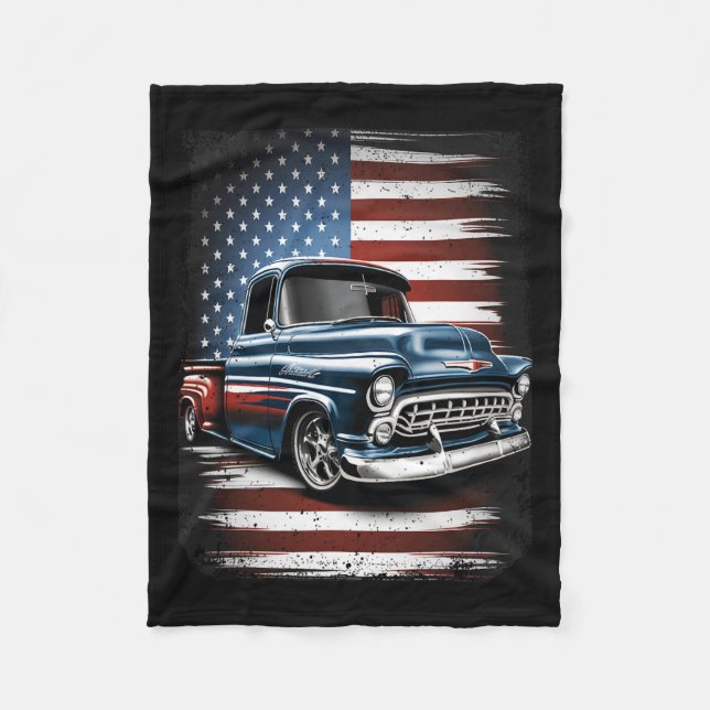 Old Pickup Truck American Flag 4th Of July Patriot Fleece Blanket (Front)