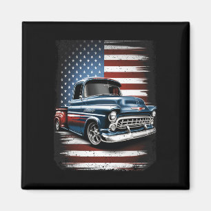 Old Pickup Truck American Flag 4th Of July Patriot Magnet