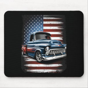 Old Pickup Truck American Flag 4th Of July Patriot Mouse Mat