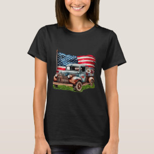 Old Pickup Truck American Flag 4th Of July Patriot T-Shirt