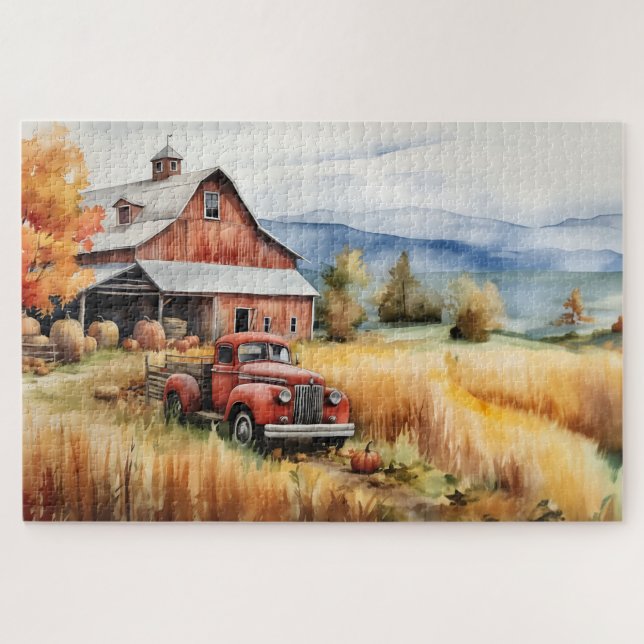 Old Pickup Truck and Red Barn in Autumn 20x30 Jigsaw Puzzle (Horizontal)