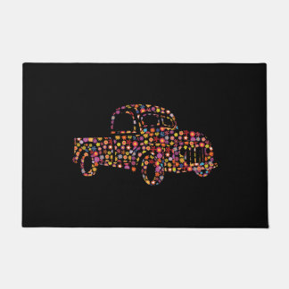 Old Pickup Truck Flower Pattern Doormat