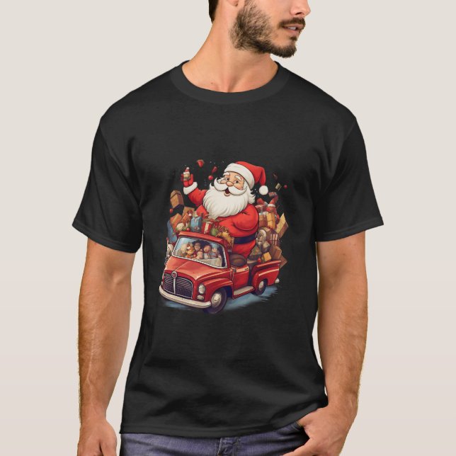 Old Pickup Trucks Driver Trucker Santa Claus Sleig T-Shirt (Front)