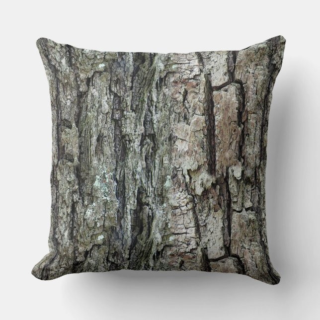 Old Pine Bark Rustic Wooden Cushion (Front)
