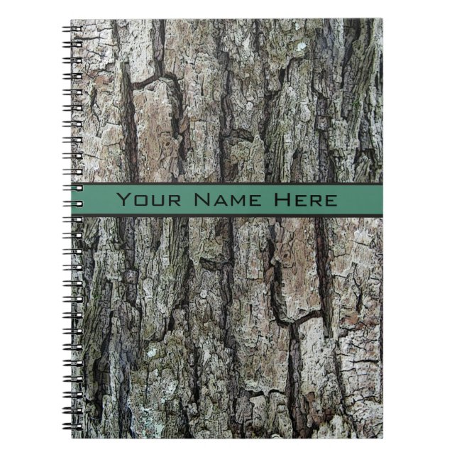 Old Pine Bark with any Colour Name Banner Notebook (Front)