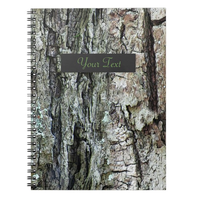 Old Pine Bark with text label Notebook (Front)