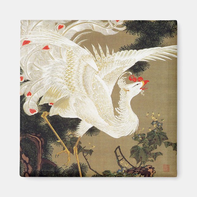 Old Pine Tree and White Phoenix by Ito Jakuchu Magnet (Front)