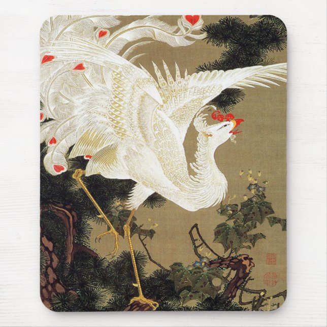 Old Pine Tree and White Phoenix by Ito Jakuchu Mouse Mat (Front)