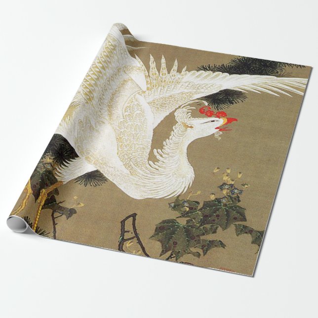 Old Pine Tree and White Phoenix by Ito Jakuchu Wrapping Paper (Unrolled)