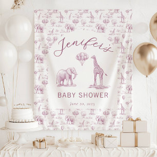 Old Pink Girl Baby Shower Banner Safari Toile Tapestry