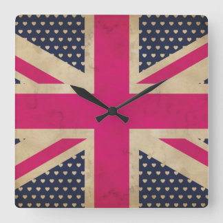 Old Pink Union Jack Flag Wall Clock