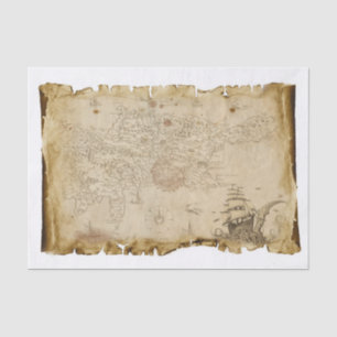 Old Pirate Map Ship in Storm Decoupage Tissue Paper