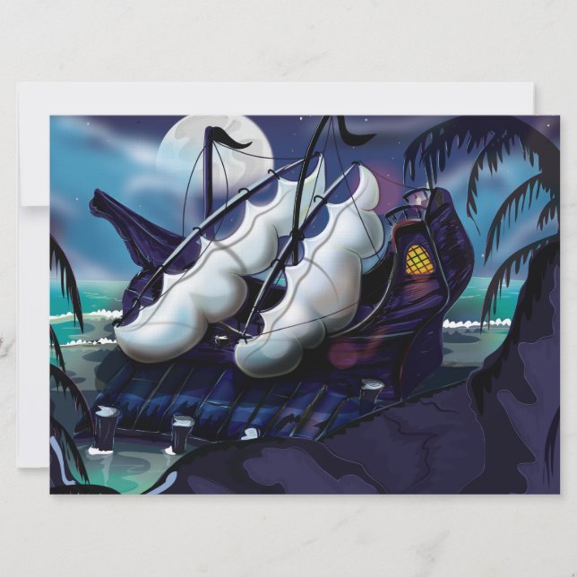 Old Pirate Sailship Docked Invitation (Front)