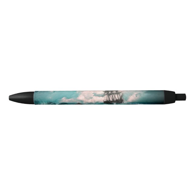 Old Pirate Ship on Vibrant Stormy Ocean Pen (Front)