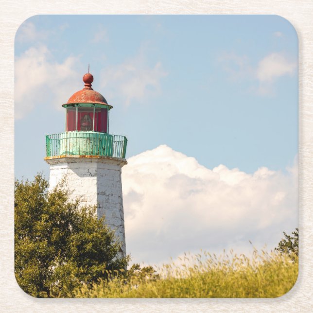 Old Point Comfort Lighthouse Square Paper Coaster (Front)