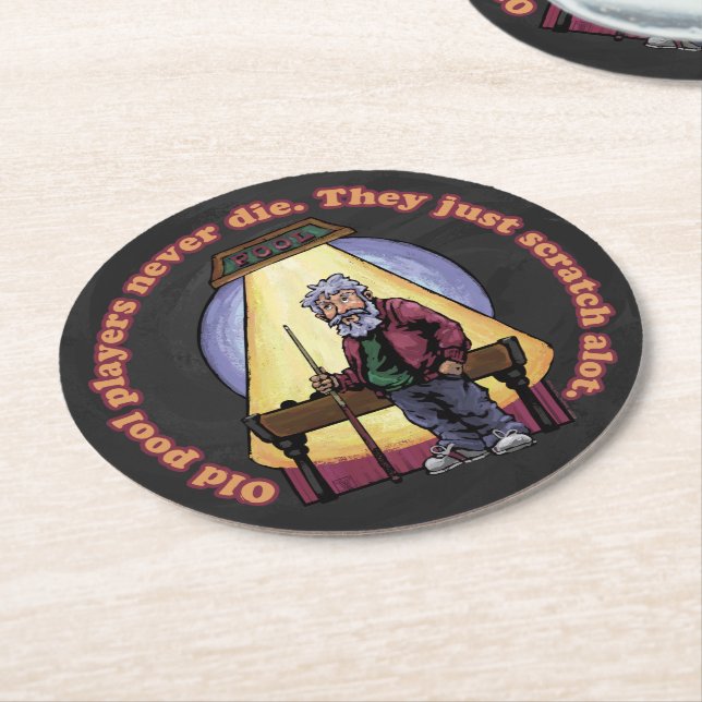 Old Pool Players Round Paper Coaster (Angled)