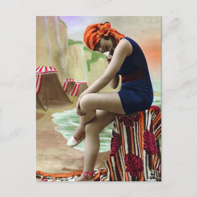 Old Postcard - At the Beach (Front)