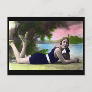 Old Postcard - Girl by a Lake