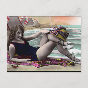 Old Postcard - Girl by the Sea