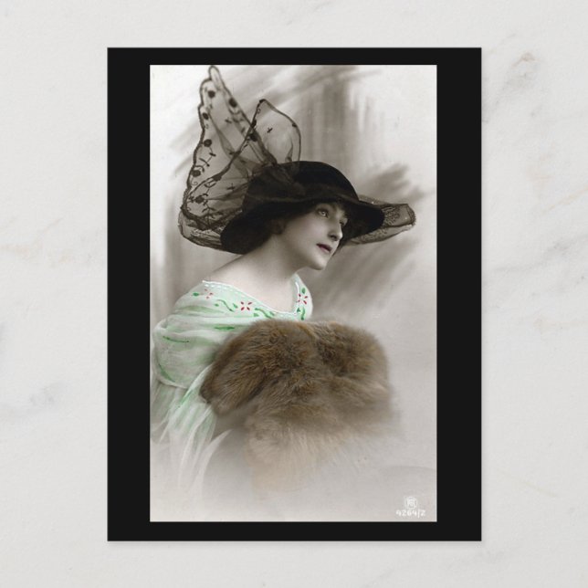 Old Postcard - Lady in an Interesting Hat (Front)