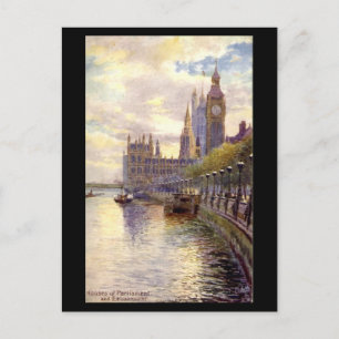 Old Postcard - London, Parliament and the Embankme