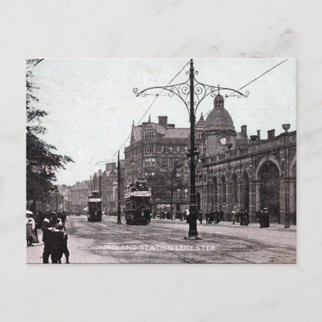 Old Postcard - Midland Station, Leicester (Front)