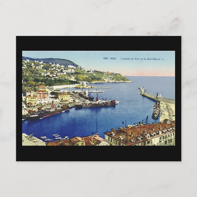 Old Postcard, Nice, Entree du Port et Mont Boron Postcard (Front)