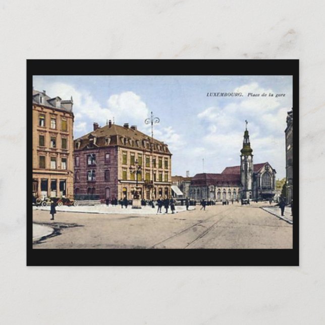Old Postcard - Place de la Gare, Luxembourg (Front)