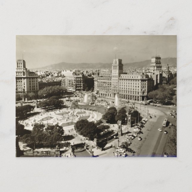 Old Postcard - Plaza de Cataluna, Barcelona (Front)