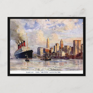 Old Postcard - RMS Aquitania leaving New York