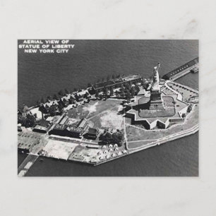 Old Postcard - Statue of Liberty - Aerial View