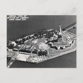 Old Postcard - Statue of Liberty - Aerial View