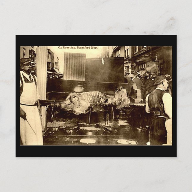 Old Postcard, Stratford-upon-Avon Mop, Ox Roast Postcard (Front)