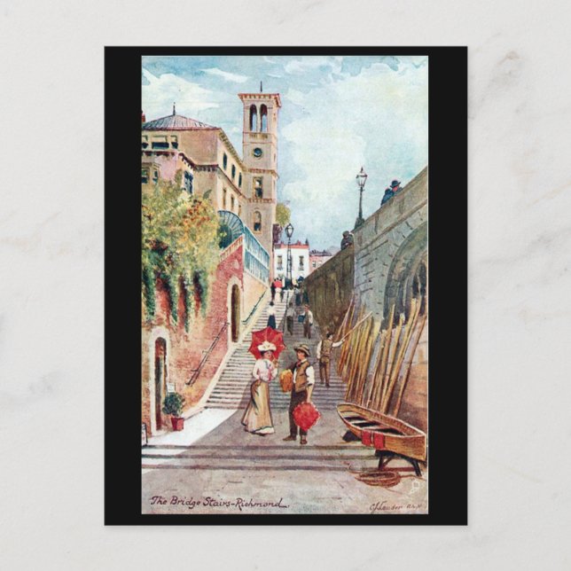 Old Postcard - The Bridge Stairs, Richmond, London (Front)