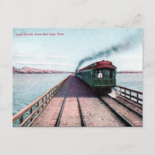 Old Postcard - Train, Great Salt Lake, Utah