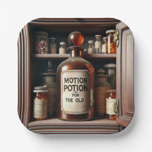 Old Potion Bottle In a Medicine Cabinet Paper Plate