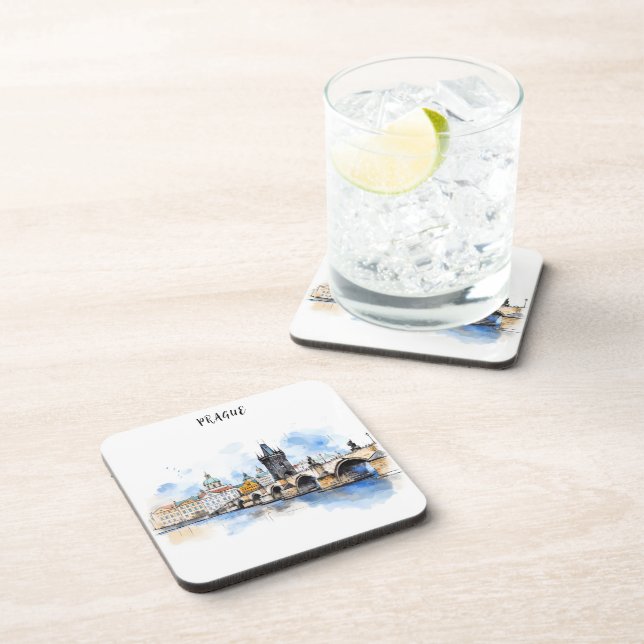 Old Prague, Charles bridge watercolor Coaster (Right Side)