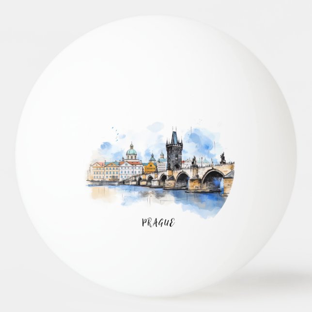 Old Prague, Charles bridge watercolor Ping Pong Ball (Front)