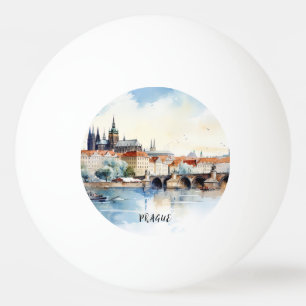 Old Prague, Charles bridge watercolor Ping Pong Ball