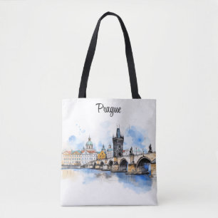 Old Prague, Charles bridge watercolor Tote Bag