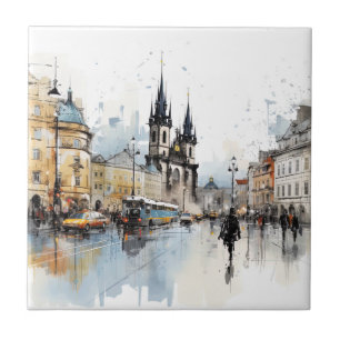 Old Prague watercolor Tile