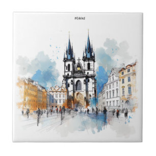 Old Prague watercolor Tile