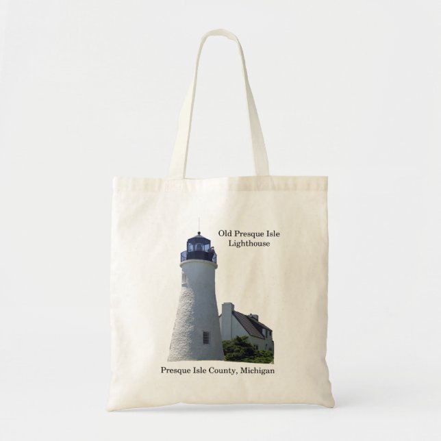 Old Presque Isle Lighthouse cut out tote bag (Front)